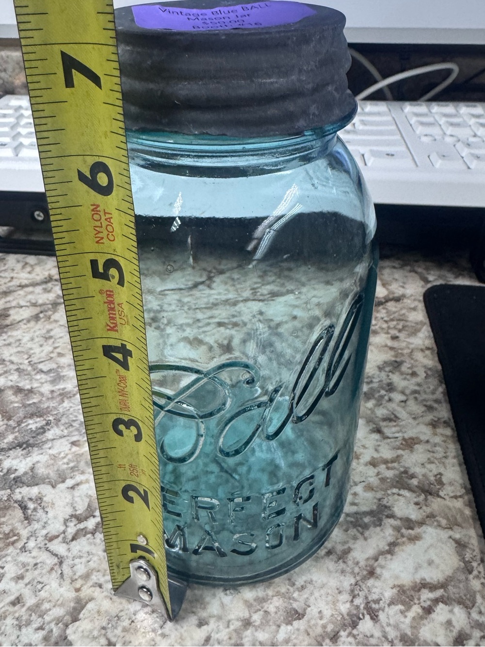 Vintage Blue Ball PERFECT Mason Jar with Metal Lid - Vintage-Inspired Serveware